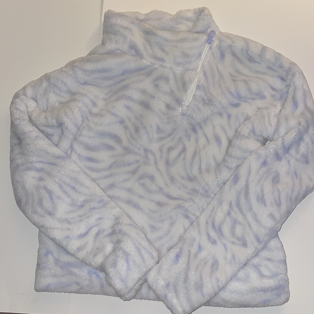 FURRY SWEATER, soft white with zip up neck girls XL good condition